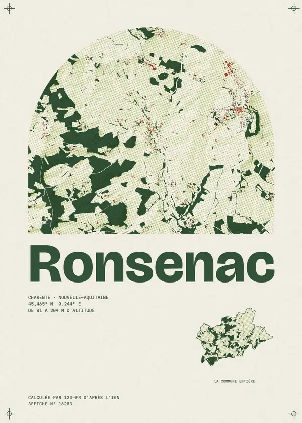Affiche de Ronsenac, calculée par 123-fr d'après l'IGN