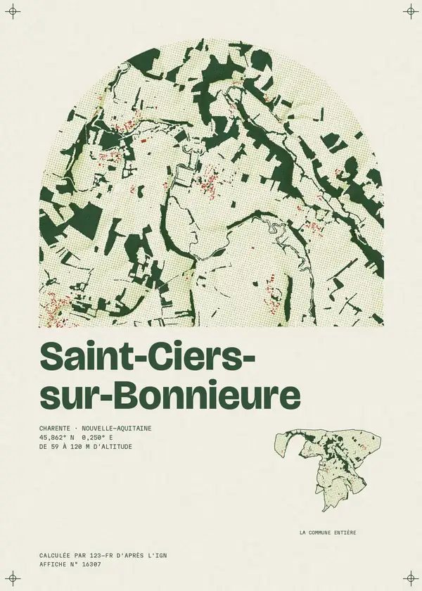 Affiche de Saint-Ciers-sur-Bonnieure, calculée par 123-fr d'après l'IGN