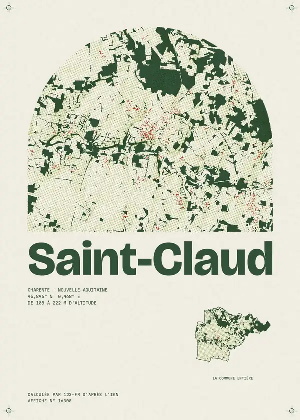 Affiche de Saint-Claud, calculée par 123-fr d'après l'IGN