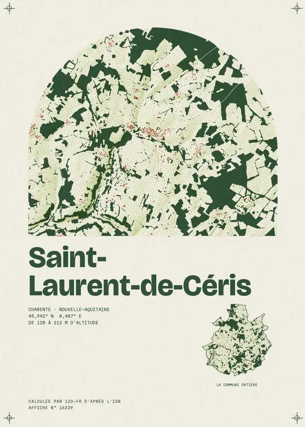 Affiche de Saint-Laurent-de-Céris, calculée par 123-fr d'après l'IGN