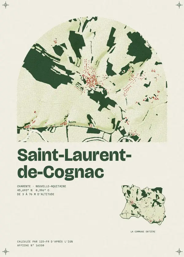 Affiche de Saint-Laurent-de-Cognac, calculée par 123-fr d'après l'IGN