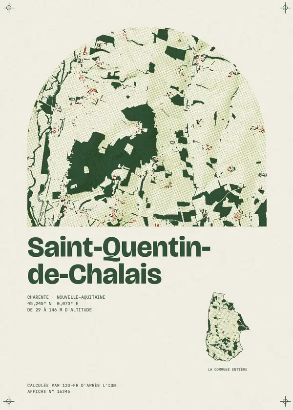 Affiche de Saint-Quentin-de-Chalais, calculée par 123-fr d'après l'IGN