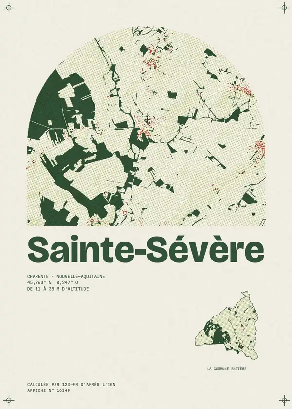 Affiche de Sainte-Sévère, calculée par 123-fr d'après l'IGN