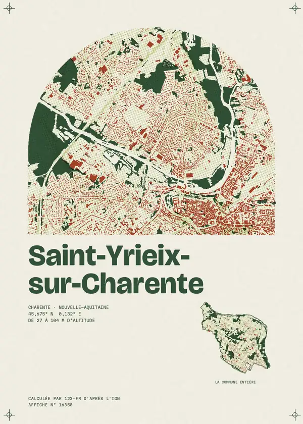 Affiche de Saint-Yrieix-sur-Charente, calculée par 123-fr d'après l'IGN