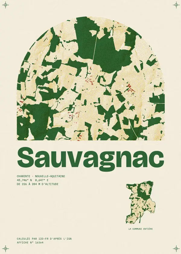 Affiche de Sauvagnac, calculée par 123-fr d'après l'IGN