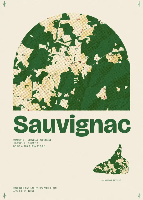 Affiche de Sauvignac, calculée par 123-fr d'après l'IGN