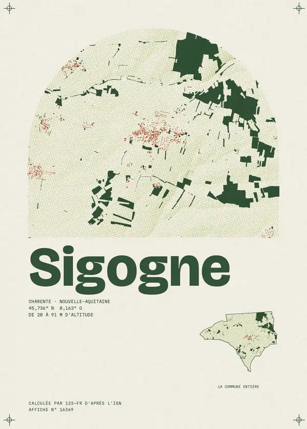 Affiche de Sigogne, calculée par 123-fr d'après l'IGN