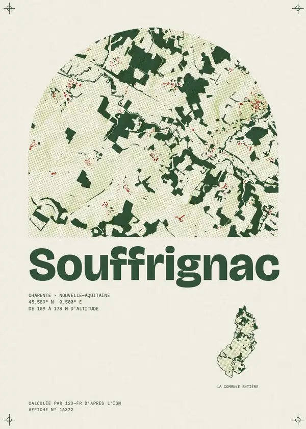 Affiche de Souffrignac, calculée par 123-fr d'après l'IGN