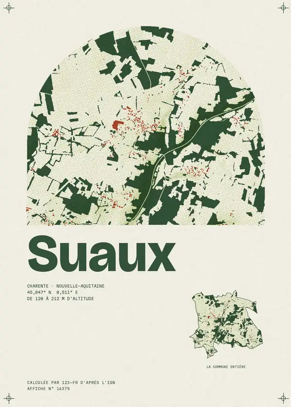 Affiche de Suaux, calculée par 123-fr d'après l'IGN