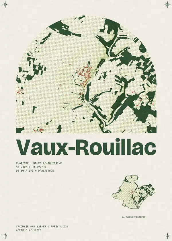 Affiche de Vaux-Rouillac, calculée par 123-fr d'après l'IGN