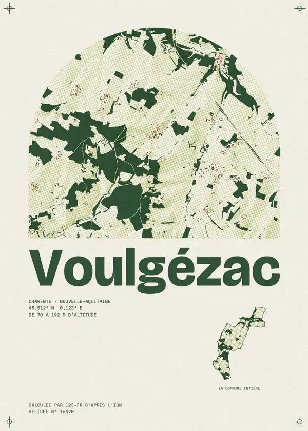 Affiche de Voulgézac, calculée par 123-fr d'après l'IGN