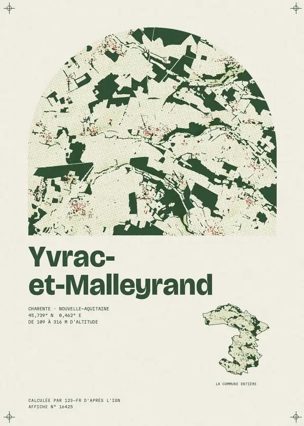 Affiche de Yvrac-et-Malleyrand, calculée par 123-fr d'après l'IGN