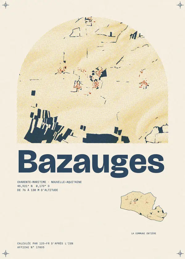 Affiche de Bazauges, calculée par 123-fr d'après l'IGN