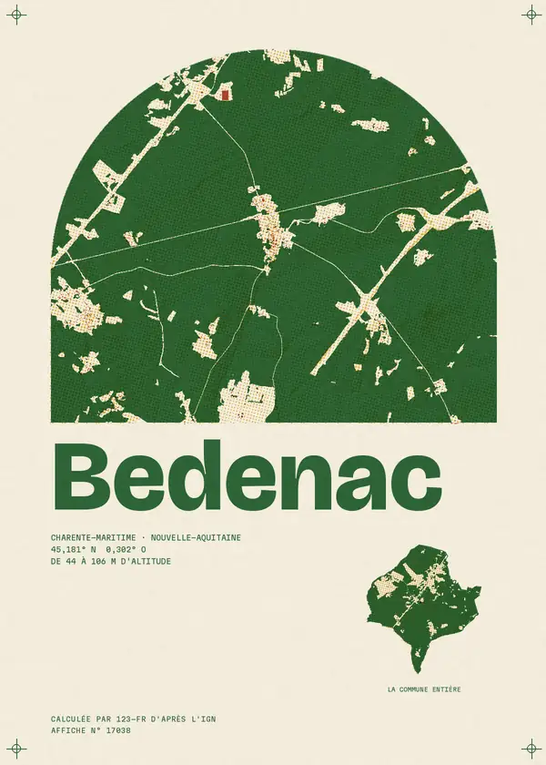 Affiche de Bedenac, calculée par 123-fr d'après l'IGN