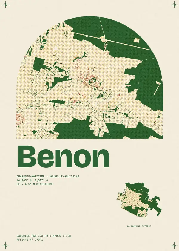 Affiche de Benon, calculée par 123-fr d'après l'IGN