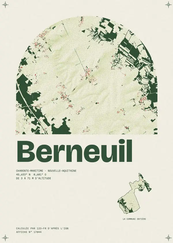 Affiche de Berneuil, calculée par 123-fr d'après l'IGN