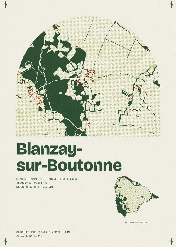 Affiche de Blanzay-sur-Boutonne, calculée par 123-fr d'après l'IGN
