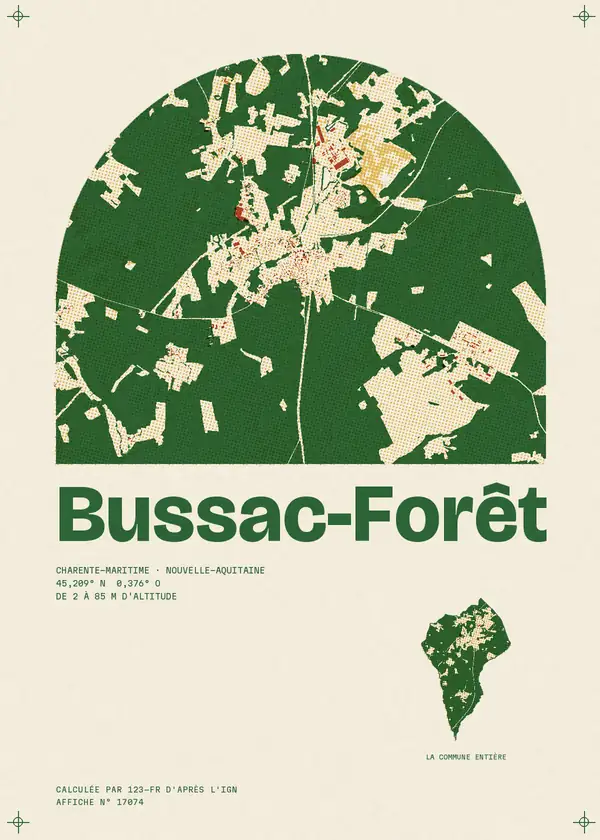 Affiche de Bussac-Forêt, calculée par 123-fr d'après l'IGN