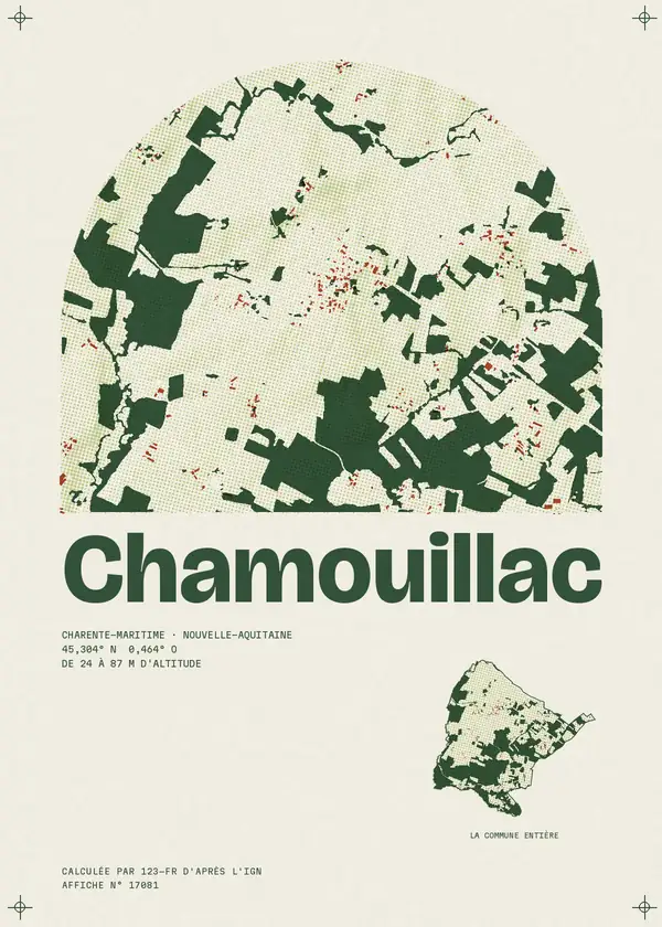 Affiche de Chamouillac, calculée par 123-fr d'après l'IGN