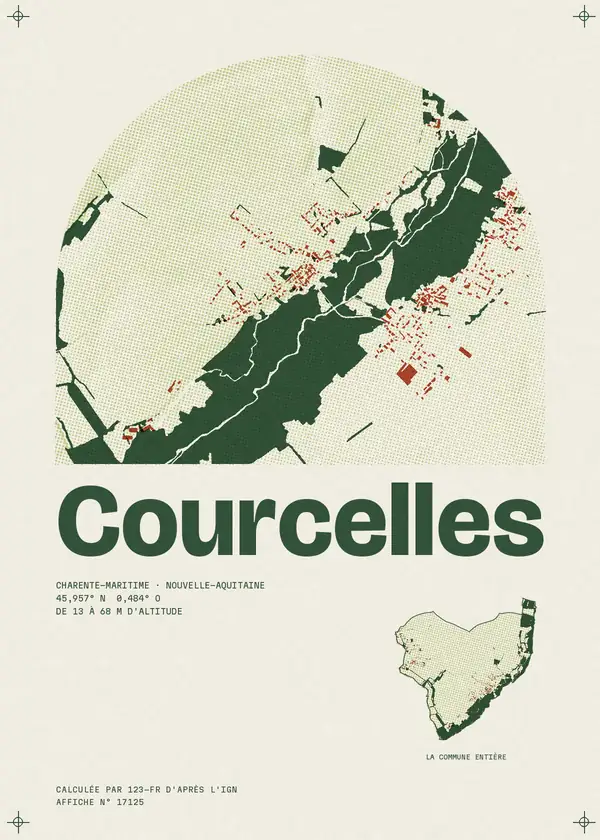 Affiche de Courcelles, calculée par 123-fr d'après l'IGN