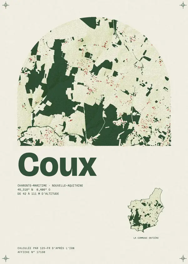 Affiche de Coux, calculée par 123-fr d'après l'IGN
