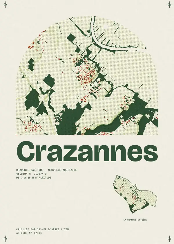 Affiche de Crazannes, calculée par 123-fr d'après l'IGN