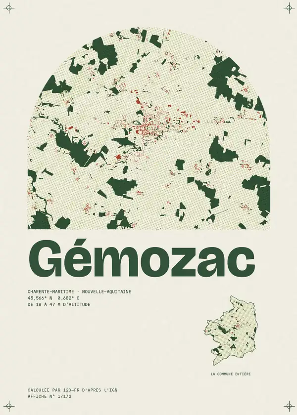 Affiche de Gémozac, calculée par 123-fr d'après l'IGN