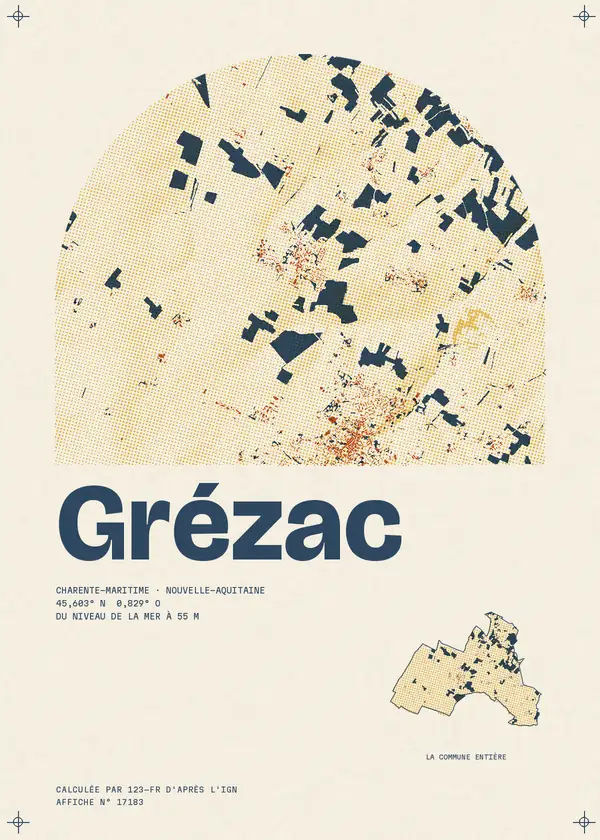 Affiche de Grézac, calculée par 123-fr d'après l'IGN