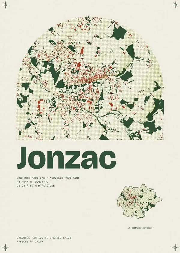 Affiche de Jonzac, calculée par 123-fr d'après l'IGN
