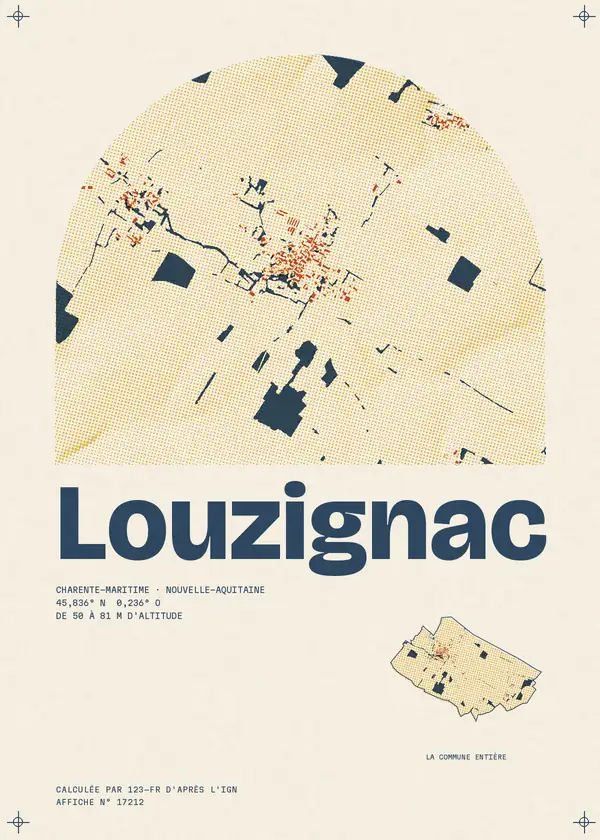 Affiche de Louzignac, calculée par 123-fr d'après l'IGN