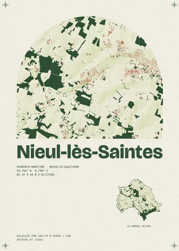 Affiche de Nieul-lès-Saintes, calculée par 123-fr d'après l'IGN