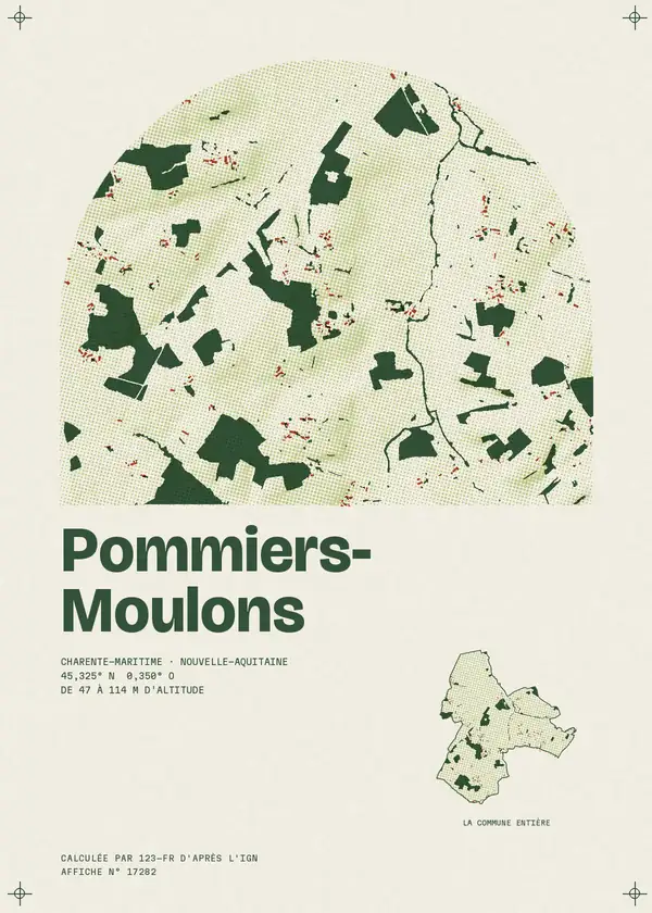 Affiche de Pommiers-Moulons, calculée par 123-fr d'après l'IGN