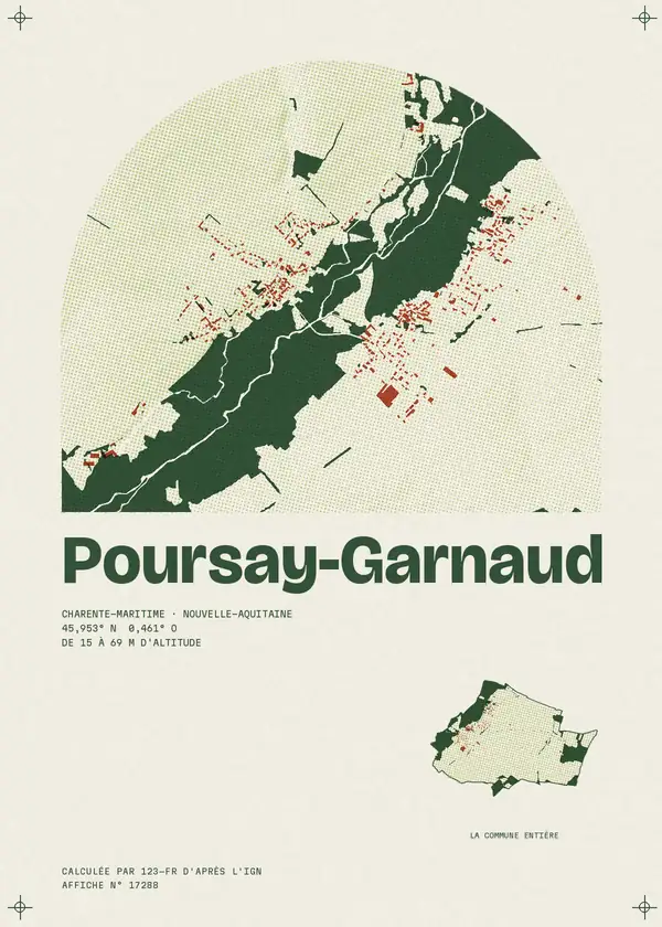 Affiche de Poursay-Garnaud, calculée par 123-fr d'après l'IGN