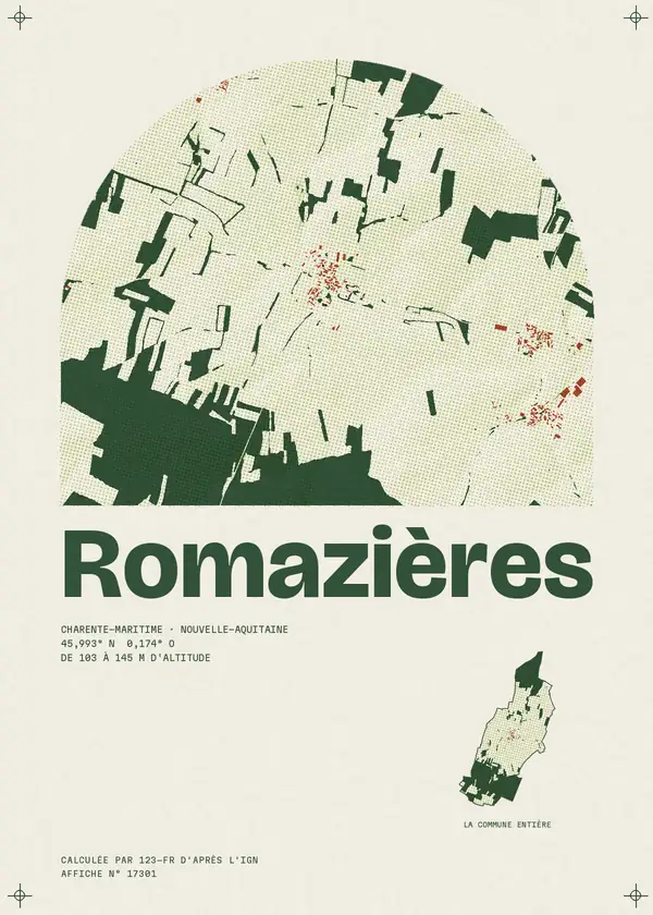 Affiche de Romazières, calculée par 123-fr d'après l'IGN