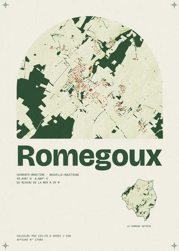 Affiche de Romegoux, calculée par 123-fr d'après l'IGN