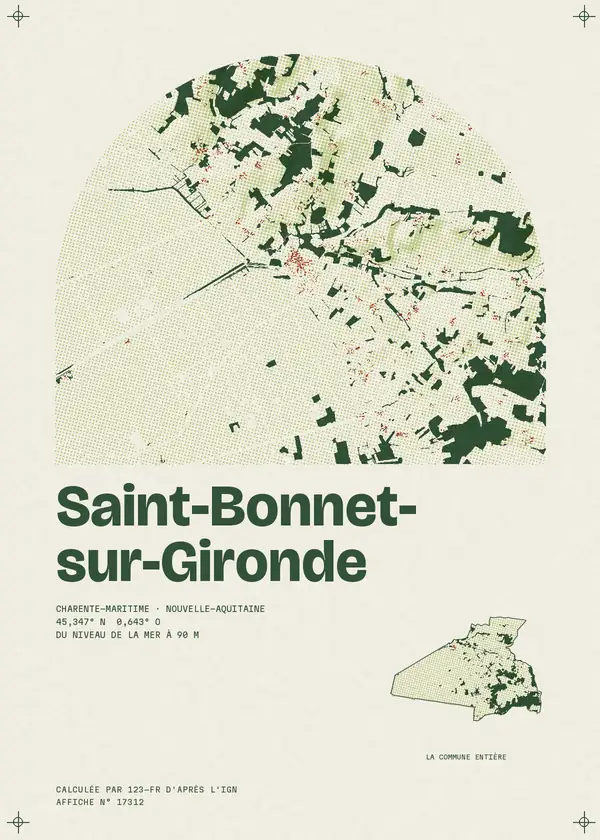 Affiche de Saint-Bonnet-sur-Gironde, calculée par 123-fr d'après l'IGN