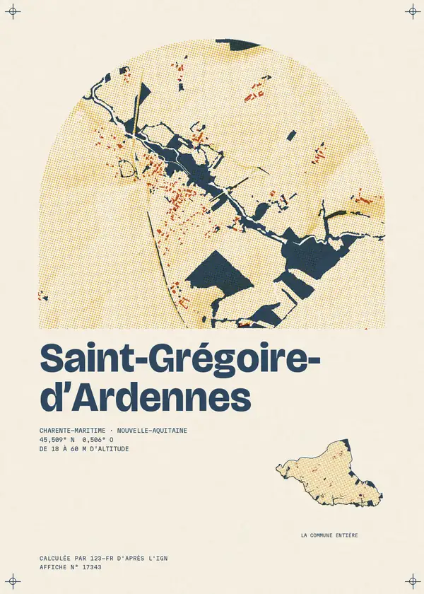 Affiche de Saint-Grégoire-d'Ardennes, calculée d'après l'IGN