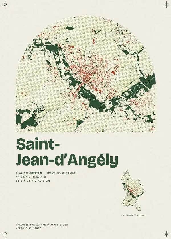 Affiche de Saint-Jean-d'Angély, calculée par 123-fr d'après l'IGN