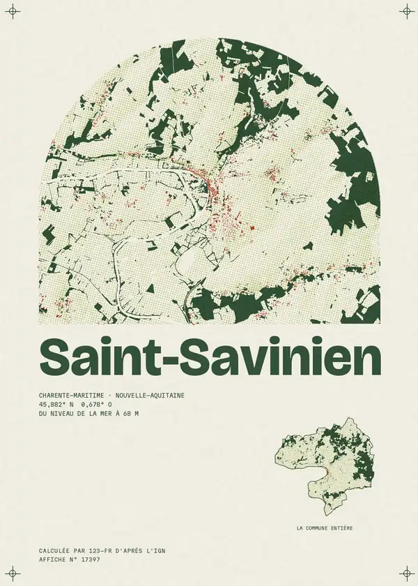Affiche de Saint-Savinien, calculée par 123-fr d'après l'IGN