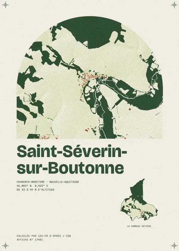 Affiche de Saint-Séverin-sur-Boutonne, calculée d'après l'IGN