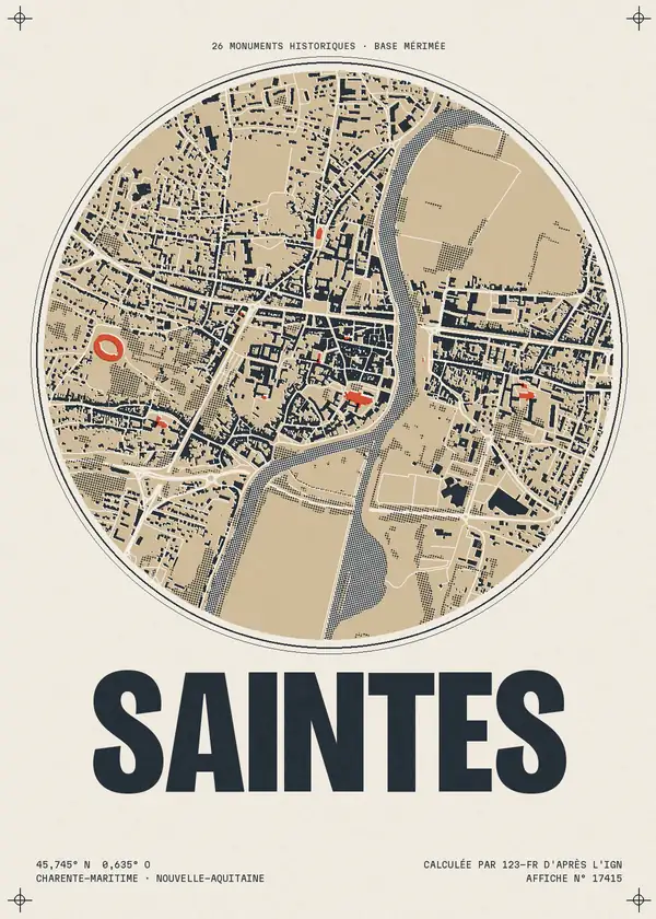 Affiche de Saintes, calculée par 123-fr d'après l'IGN