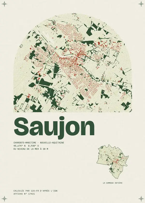 Affiche de Saujon, calculée par 123-fr d'après l'IGN