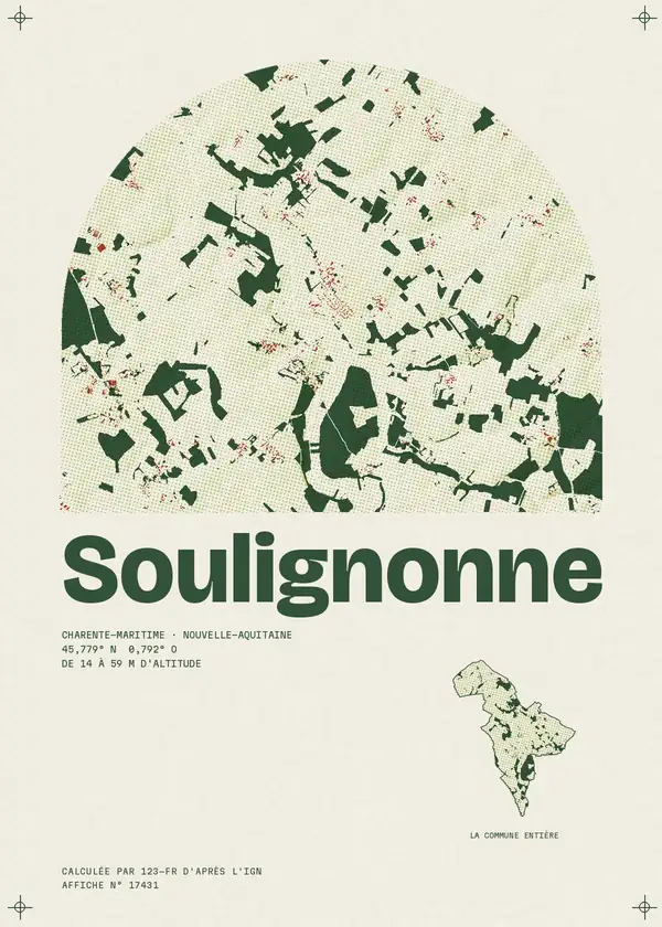 Affiche de Soulignonne, calculée par 123-fr d'après l'IGN