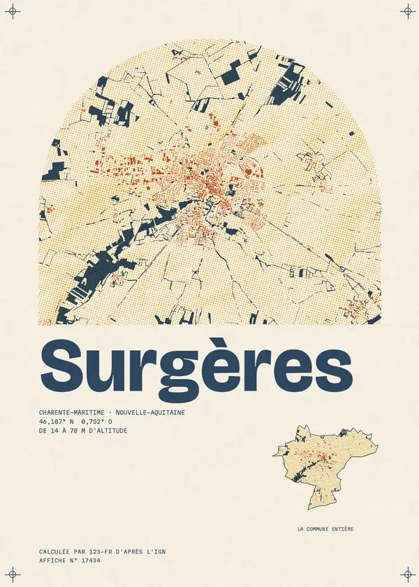 Affiche de Surgères, calculée par 123-fr d'après l'IGN