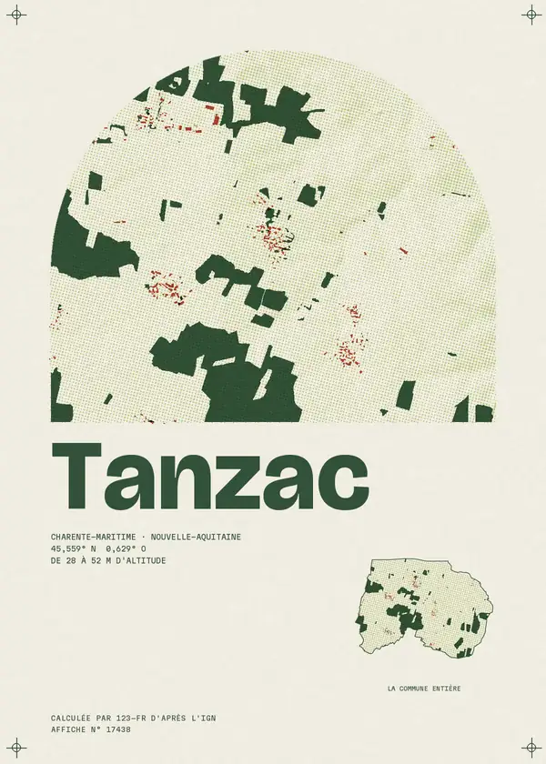 Affiche de Tanzac, calculée par 123-fr d'après l'IGN