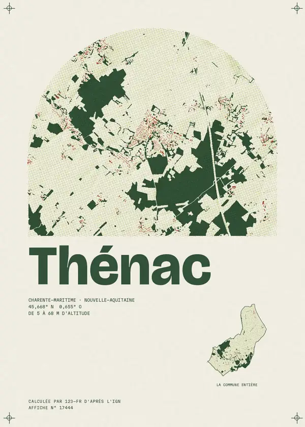Affiche de Thénac, calculée par 123-fr d'après l'IGN