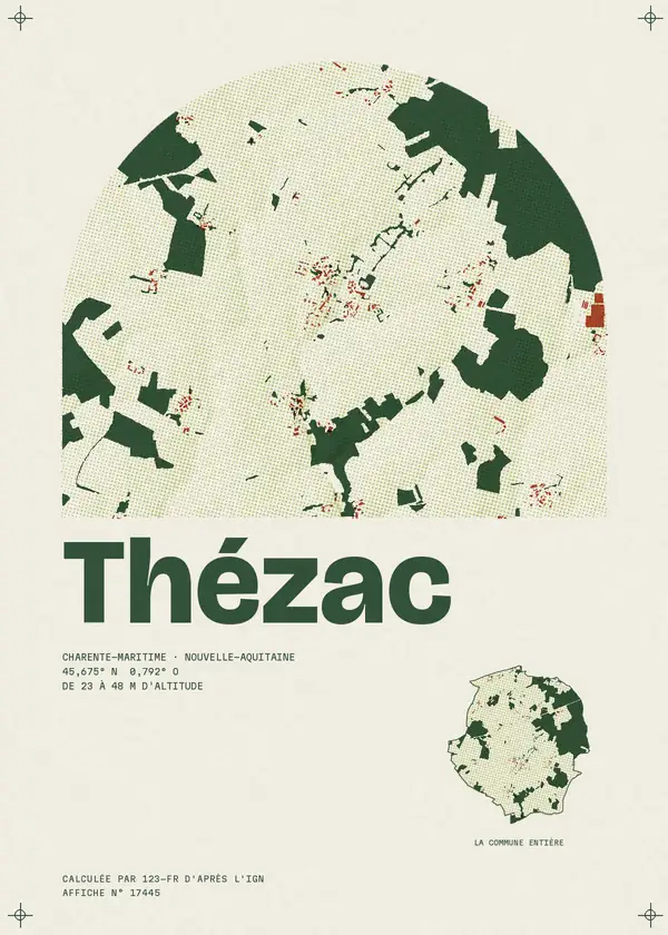 Affiche de Thézac, calculée par 123-fr d'après l'IGN