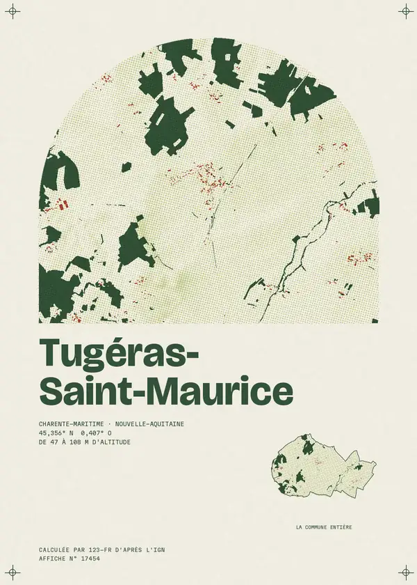Affiche de Tugéras-Saint-Maurice, calculée par 123-fr d'après l'IGN