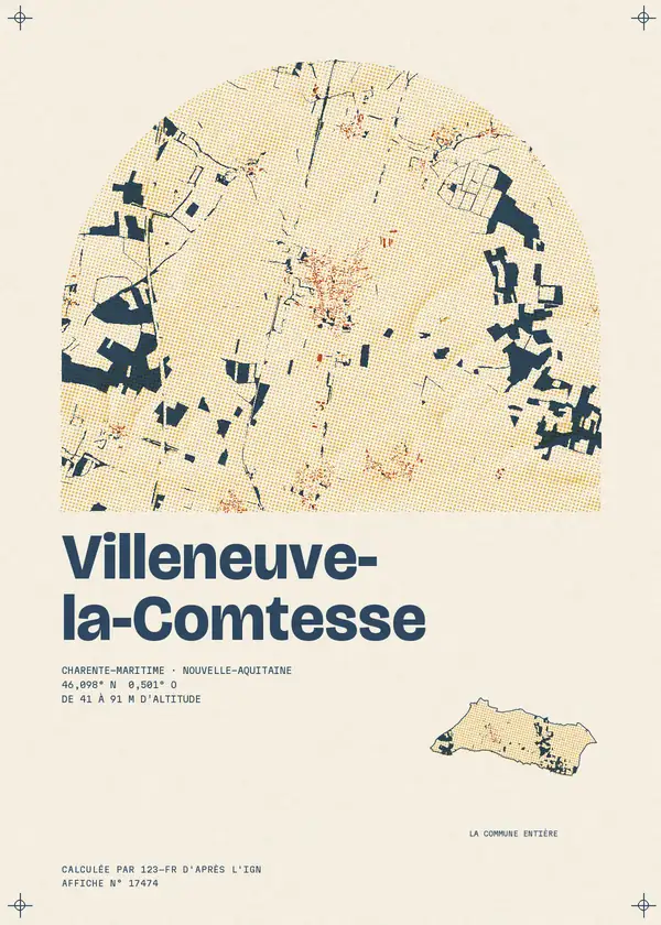 Affiche de Villeneuve-la-Comtesse, calculée par 123-fr d'après l'IGN