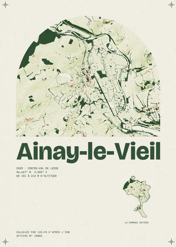 Affiche de Ainay-le-Vieil, calculée par 123-fr d'après l'IGN